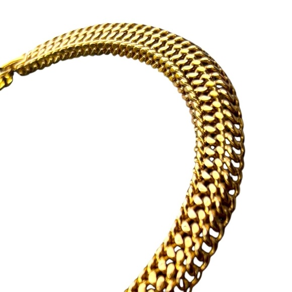 Monet Signed Woven Gold Necklace Gold Choker Necklace .5” x 17” - Picture 4 of 8